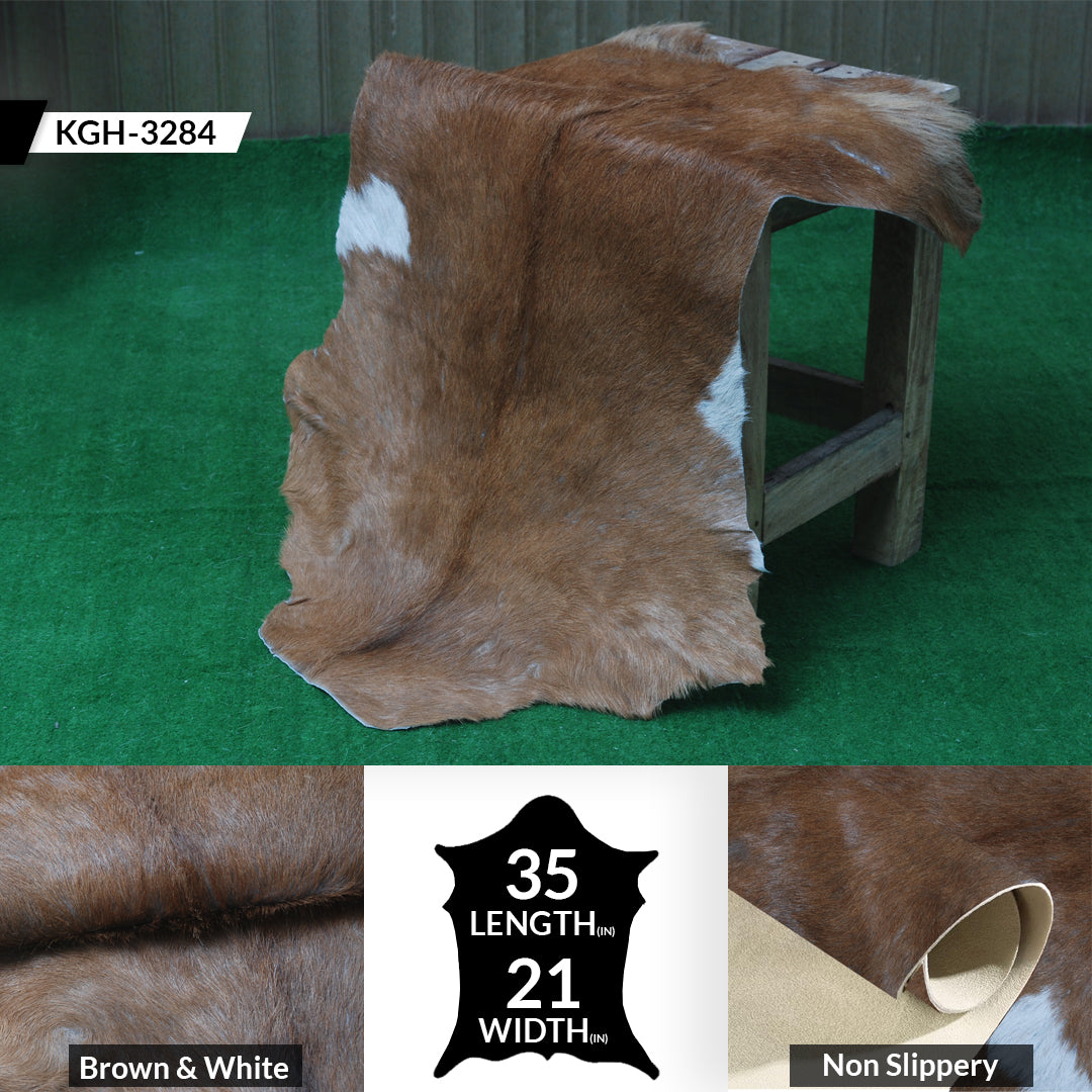 Elegant Brown and White Goat Hide Rug - Perfect Accent for Living Room or Bedroom