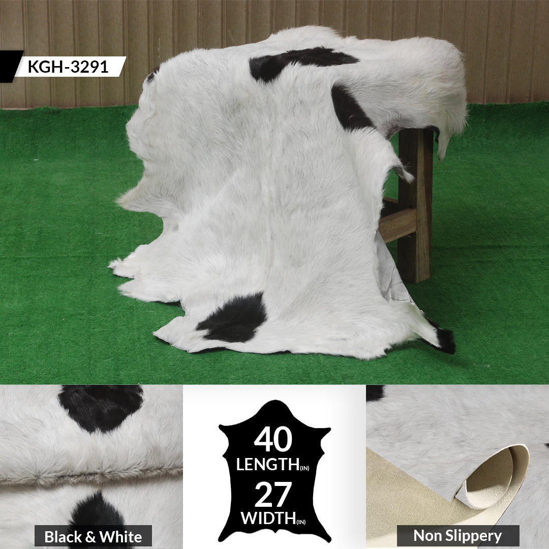 Luxurious Black and White Goat Skin Rug - Natural Hair-On Leather for Home Styling
