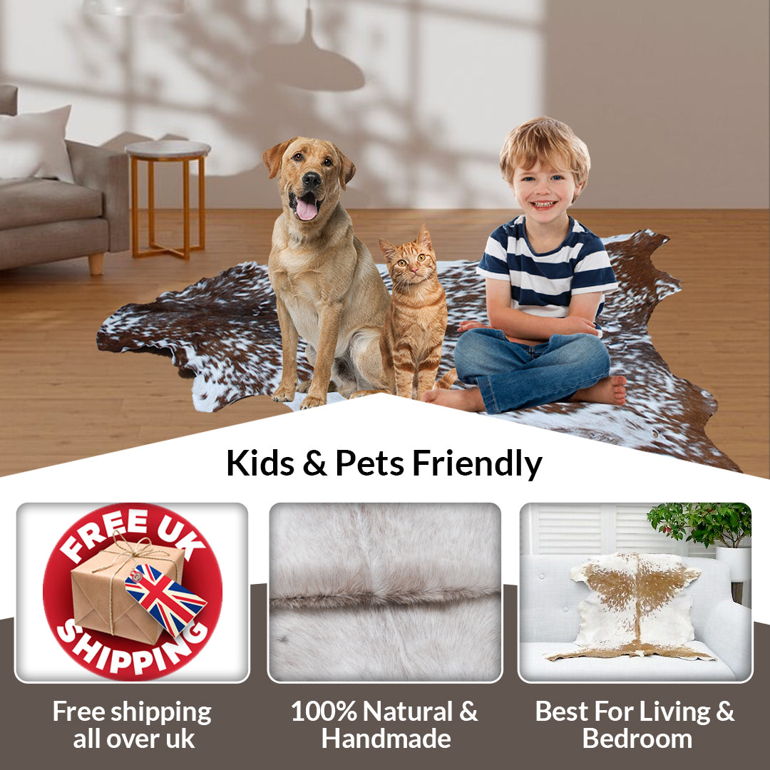 Luxurious Brown & White Goat Skin Rug - Handmade Pure Goat Skin Floor Rug - Unique Design - Hypoallergenic & Kid-Friendly - Non-Shedding