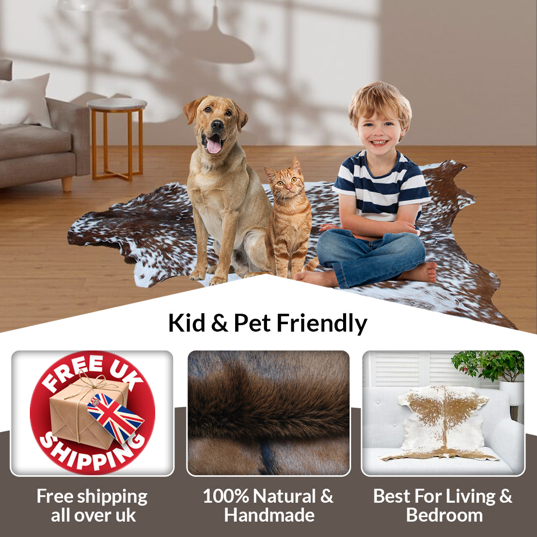 Luxury Brown and White Goat Hide Rug | Premium Hair-On Skin | Handpicked Unique Patterns | Sustainable and Eco-Friendly