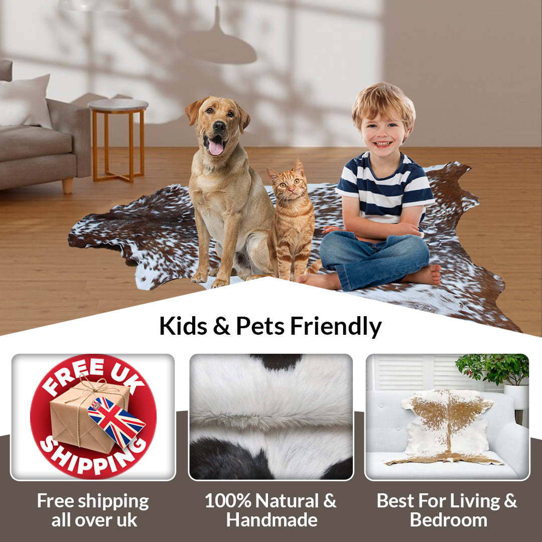 Decorative Black and White Goat Skin Rug - Genuine Leather for Sophisticated Spaces