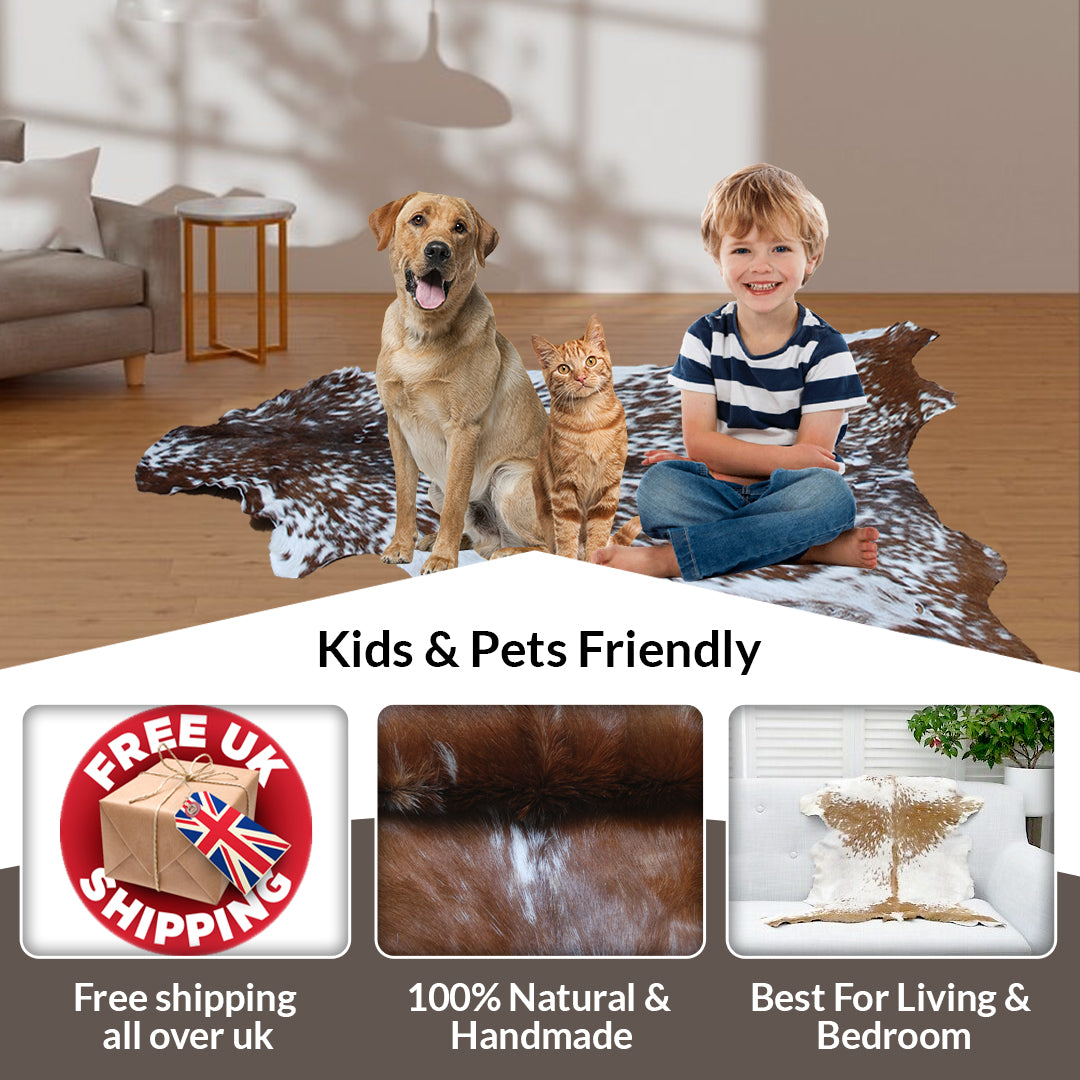 Luxury Brown & White Goat Skin Rug Handmade from Pure Goat Skin Leather - Soft, Durable, Eco-Friendly, Unique Colour Variations - Celestial Leather Limited