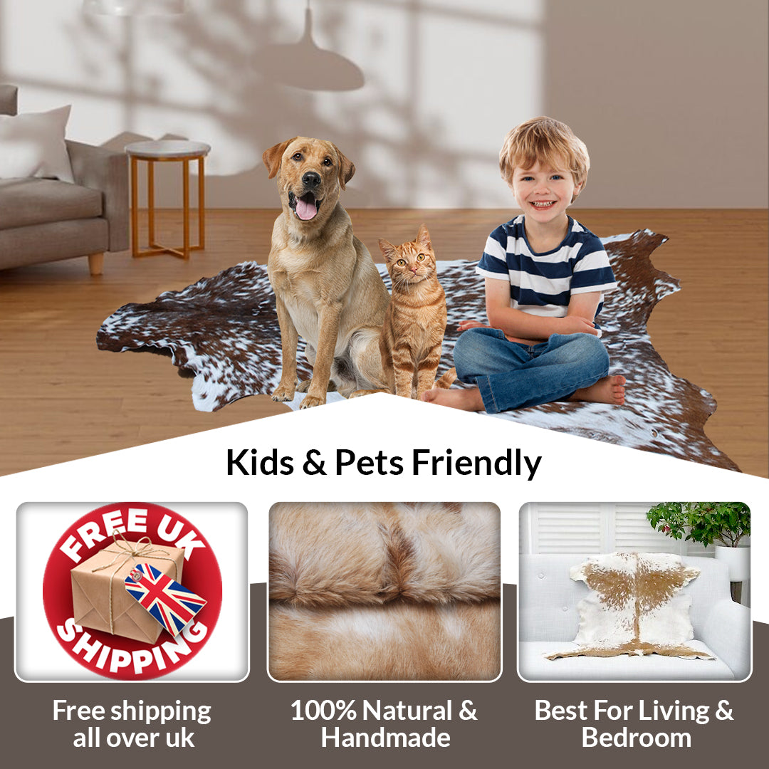 Luxury Dark Brown & White Goat Skin Rug - Handmade, Soft, Non-Shedding, Eco-Friendly, Unique Colour Variations, Hypoallergenic, Non-Slip Suede Back