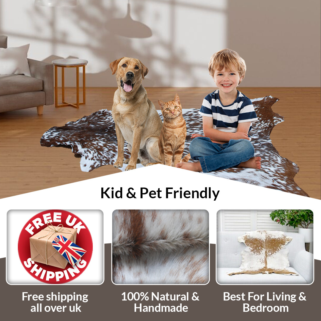 Elegant Brown and White Goat Hide Rug - Perfect Accent for Living Room or Bedroom