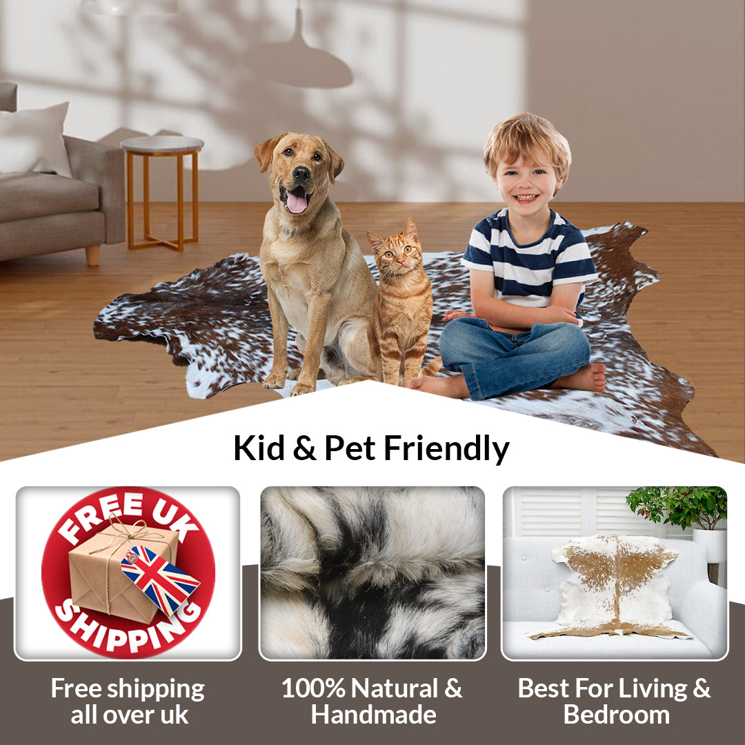 Luxurious Brown & Black Genuine Goat Skin Rug for Home Décor