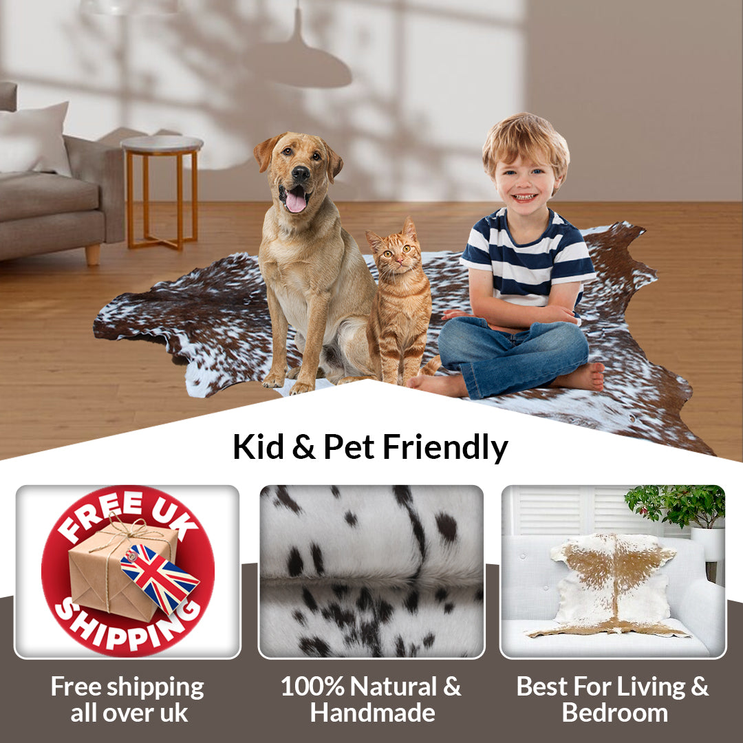 Rustic Black and White Goat Hide Rug - Perfect for Floor or Wall Décor