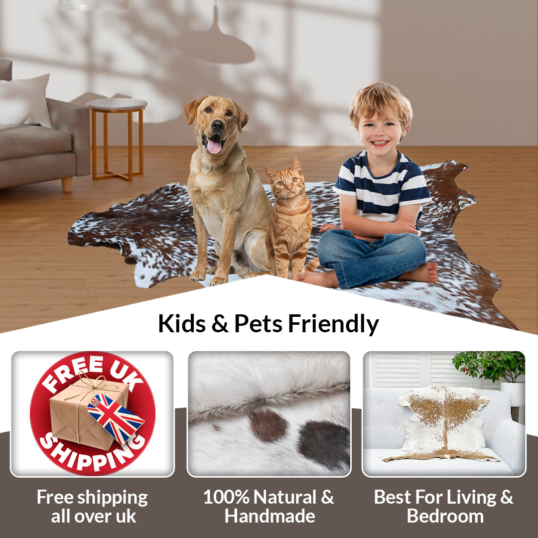 Luxurious Brown & White Goat Skin Rug - Soft, Durable, and Eco-Friendly - Handmade Pure Goat Skin Floor Rug - Non-Slip Suede Back