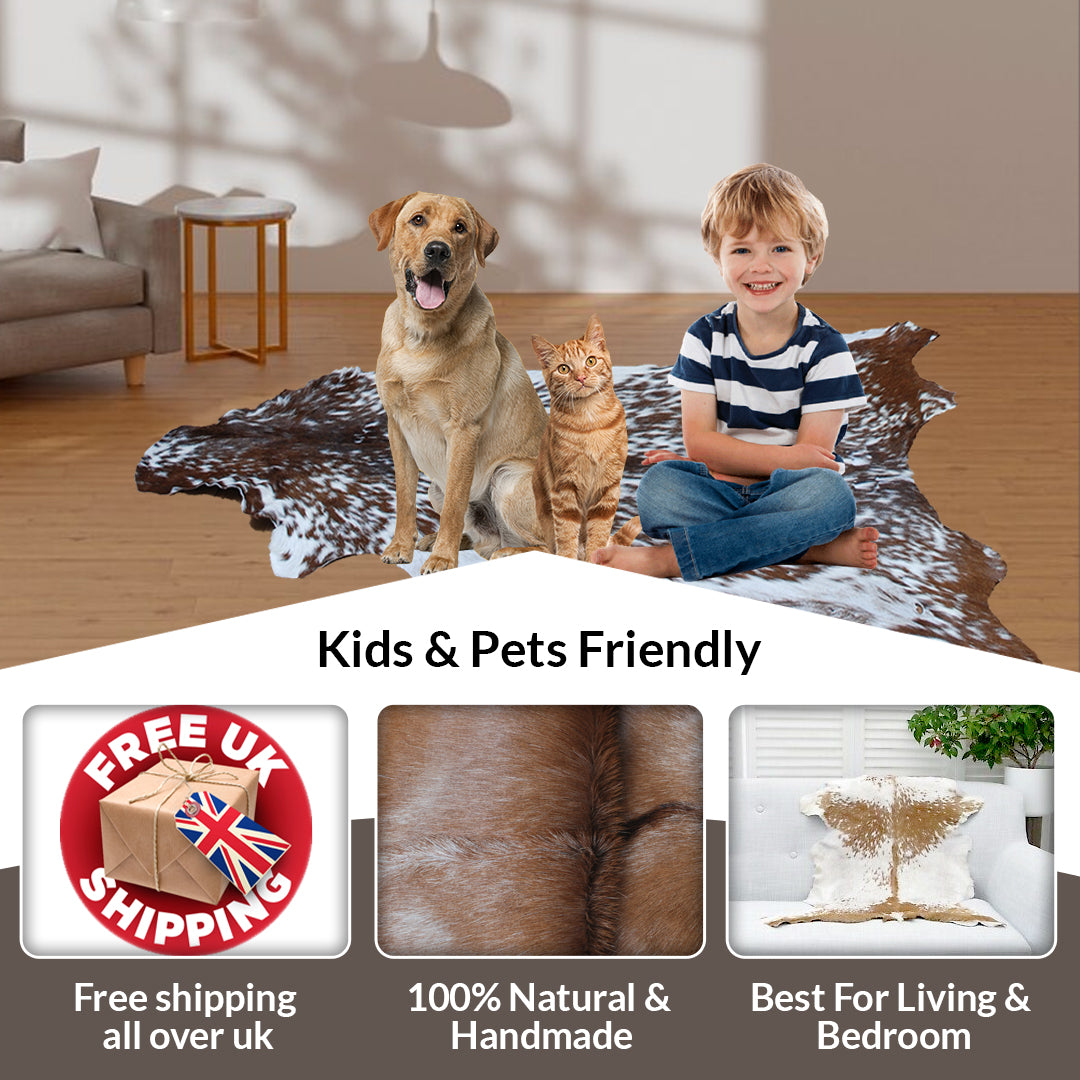 Luxuriously Soft Dark Brown & White Genuine Goat Fur Rug - Eco-Friendly, Non-Shedding, and Hypoallergenic - Unique Patterns - Handcrafted