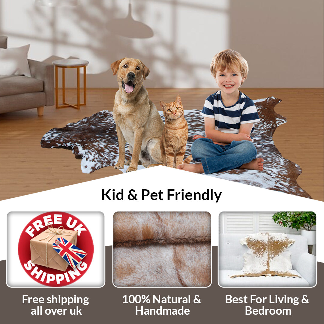 Authentic Hair-On Goat Skin Rug - Brown and White Pattern for Stylish Interiors