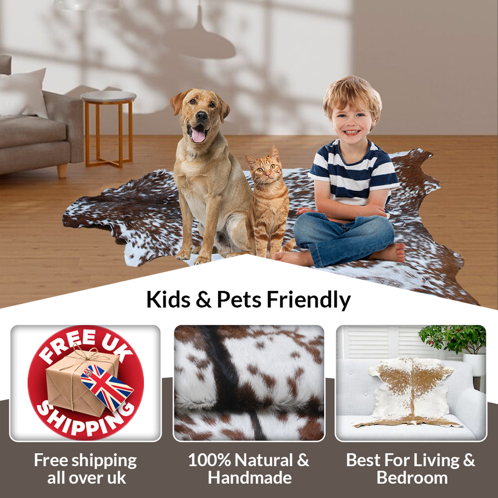 Luxurious Brown & White Goat Skin Rug - Premium Hair-on Goat Hide Rug - Natural - Eco-Friendly - Unique Patterns - Hypoallergenic - Celestial Leather Limited