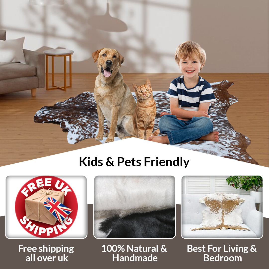 Luxurious Black and White Goat Skin Rug - Natural Hair-On Leather for Home Styling