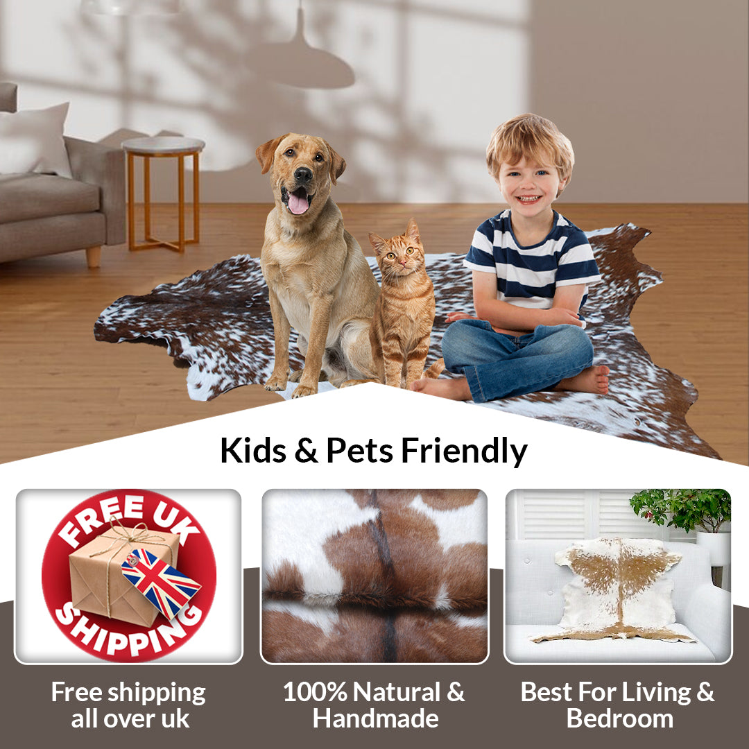 Luxury Brown & White  Goat Skin Rug - Handmade 100% Pure Goat Skin - Soft, Non-Shedding, Sustainable & Unique - Eco-Friendly Floor Rug - Celestial Leather Limited