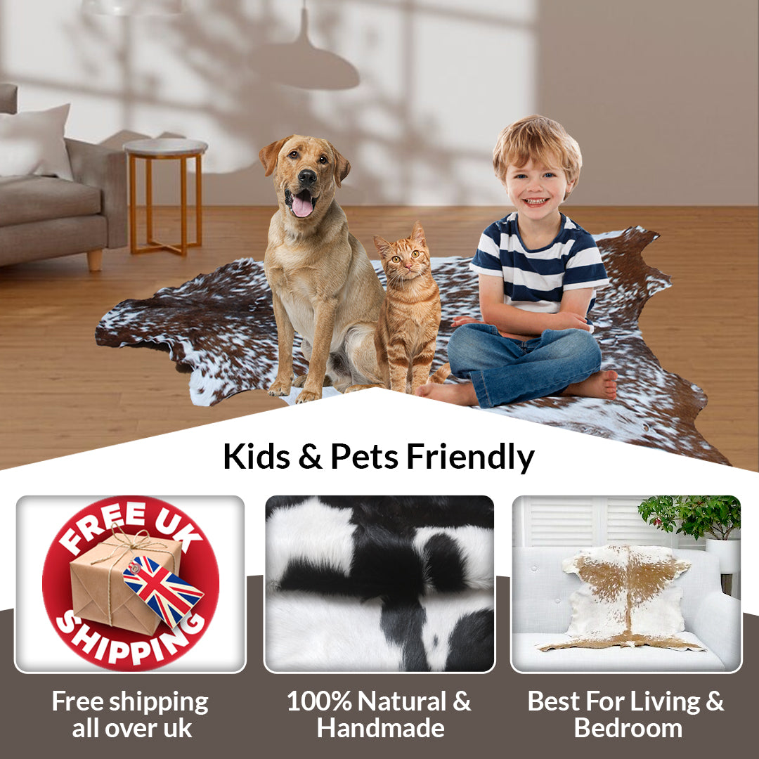 Goat Skin Rug, Black and white Handpicked for Quality, Unique Piece for Sale, Fast UK Delivery