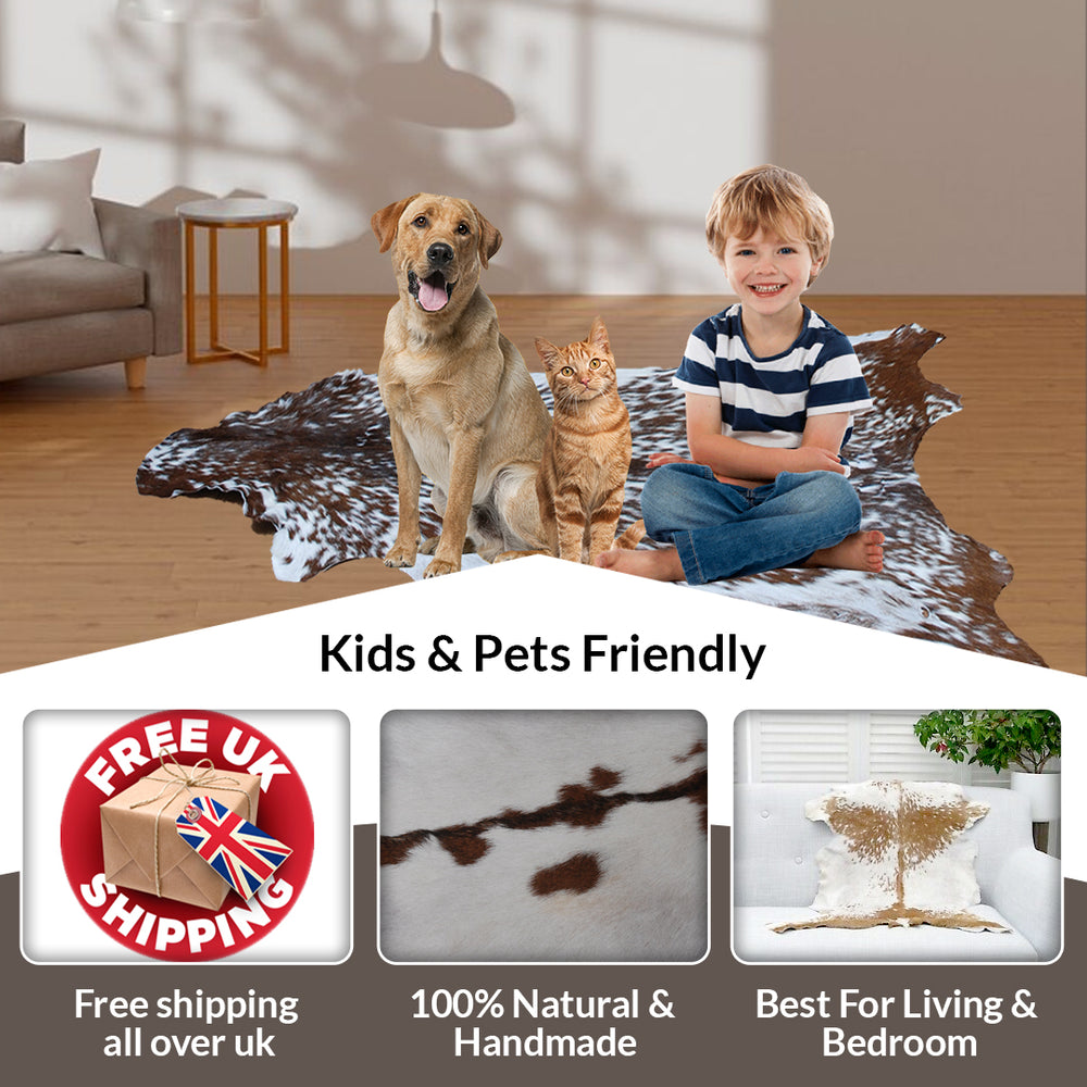 Luxurious Brown & White Premium Goatskin Rug | Handcrafted Hair-On Rug for Timeless Elegance - Sophistication in Any Room - Celestial Leather Limited