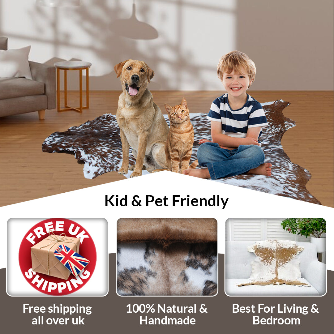 Decorative Black and White Goat Skin Rug - Genuine Leather for Sophisticated Spaces