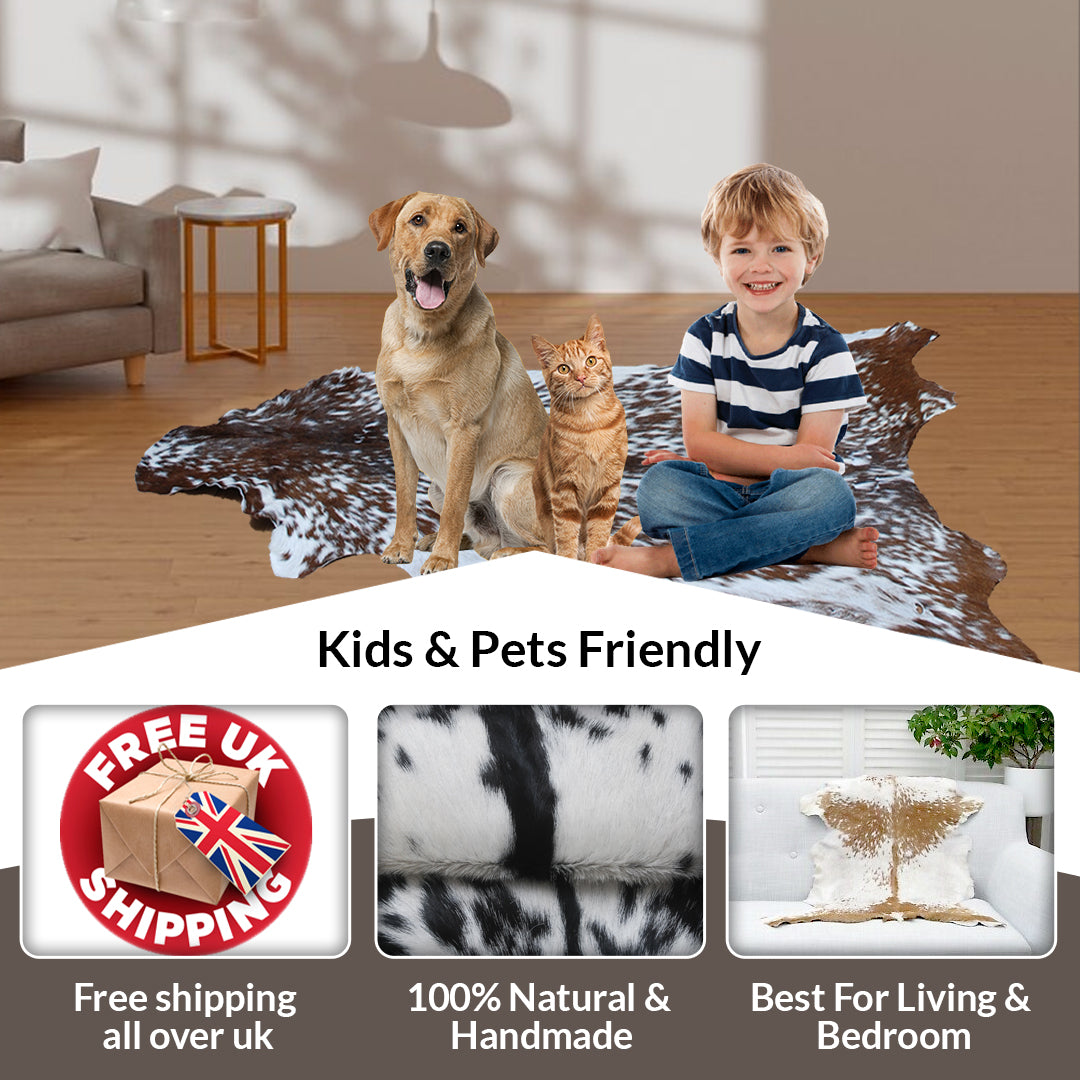 Statement-Making Black & White Goat Hide Rug - Premium Hair-On Goatskin - Modern Sophistication - Natural, Kid - Pet-Friendly