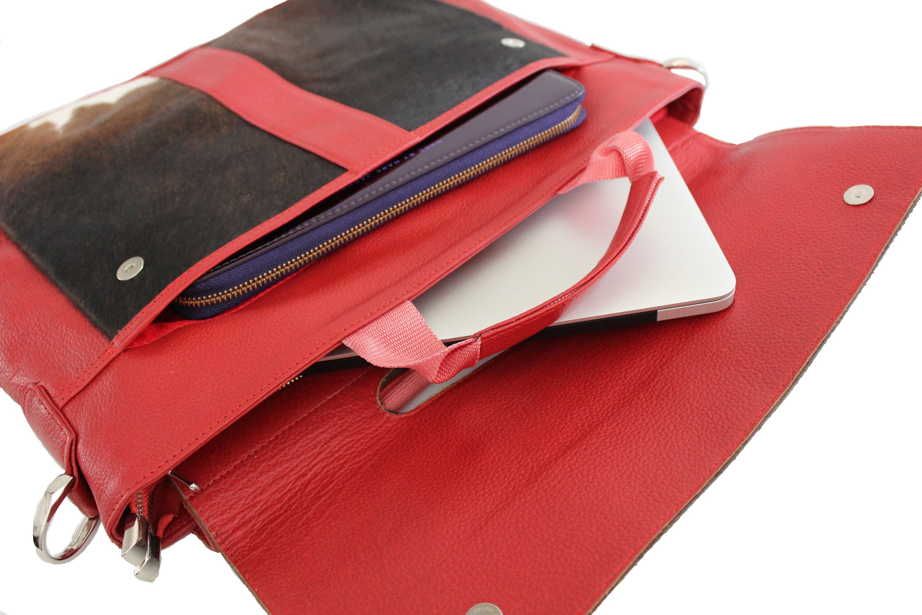 Stylish Cowhide Laptop Portfolio With Unique Animal Print and Detachable Shoulder Strap for Business and Travel - Handcrafted Quality at