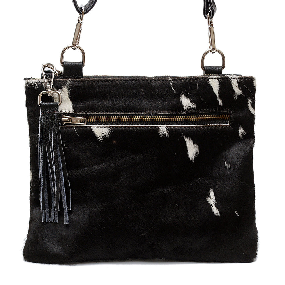 Luxurious Vegan Leather Handbag with Gold Hardware and Adjustable Strap - Unique Cowhide Design - Handcrafted Evening Bag - Celestial Leather Limited