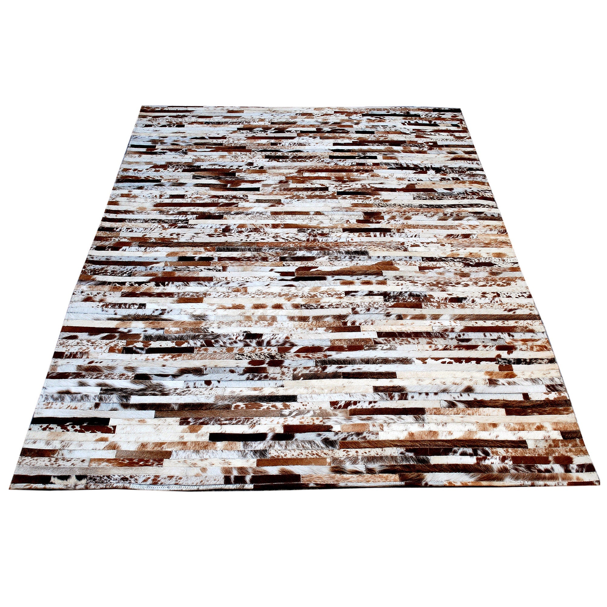 Luxurious Handmade Cowhide Patchwork Rug with Zig Zag Stitching - Unique Leather Area Rug for Home Décor - Customizable Designs Available