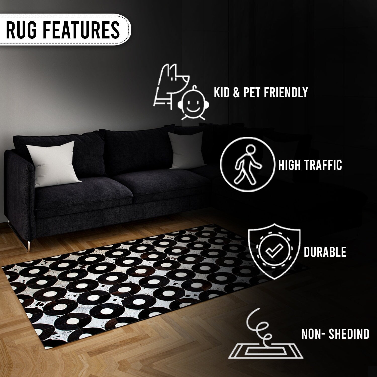 Unique Handmade Cowhide Patchwork Area Rug - Add Personality to Your Home Décor with Genuine Cow Skin Rug - Custom Sizes Available