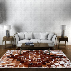 Luxurious Handmade Cowhide Patchwork Rug with Zig Zag Stitching - Unique & Practical Home Décor Accent with 100% Natural Cowhide Leather