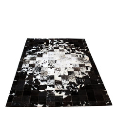 Luxurious Handmade Natural Cowhide Patchwork Rug with Zig Zag Stitching - Unique Home Décor Accent - Custom Sizes Available