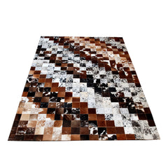 Unique Handmade Cowhide Patchwork Area Rug - Luxurious Leather Home Décor Accent - Zig Zag Stitching - Custom Sizes Available