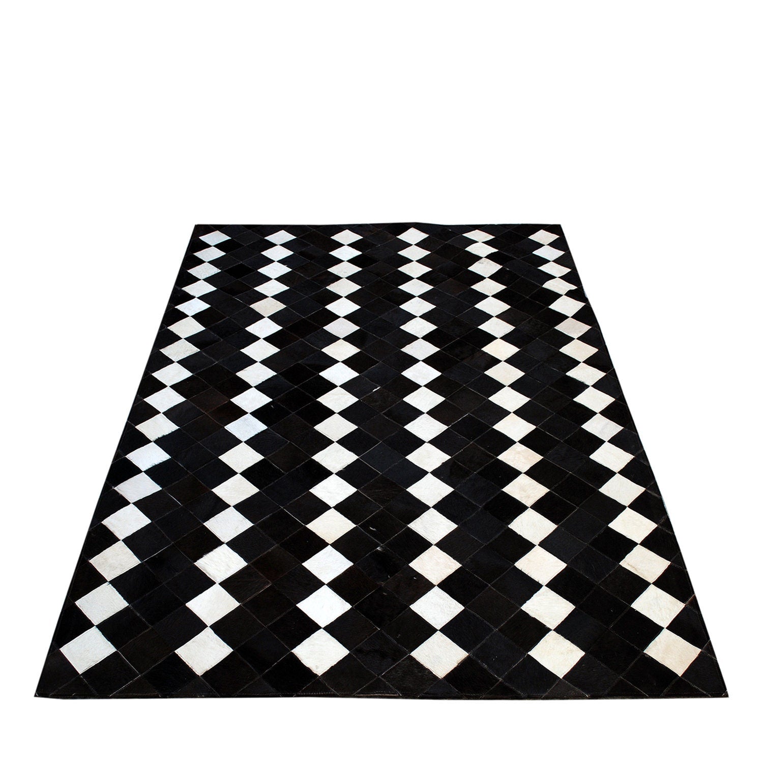 Luxurious Handmade Cowhide Patchwork Rug - Unique Natural Cow Skin Home Decor - Zig Zag Stitching - Genuine Leather Area Rug - Custom Sizes