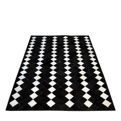 Luxurious Handmade Cowhide Patchwork Rug - Unique Natural Cow Skin Home Decor - Zig Zag Stitching - Genuine Leather Area Rug - Custom Sizes