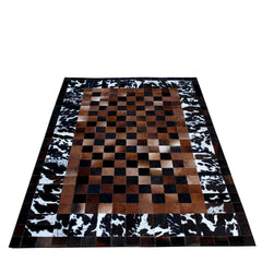 Luxurious Handmade Cowhide Patchwork Rug with Genuine Leather Finish - Unique & Practical Home Décor Accent - Customizable Designs