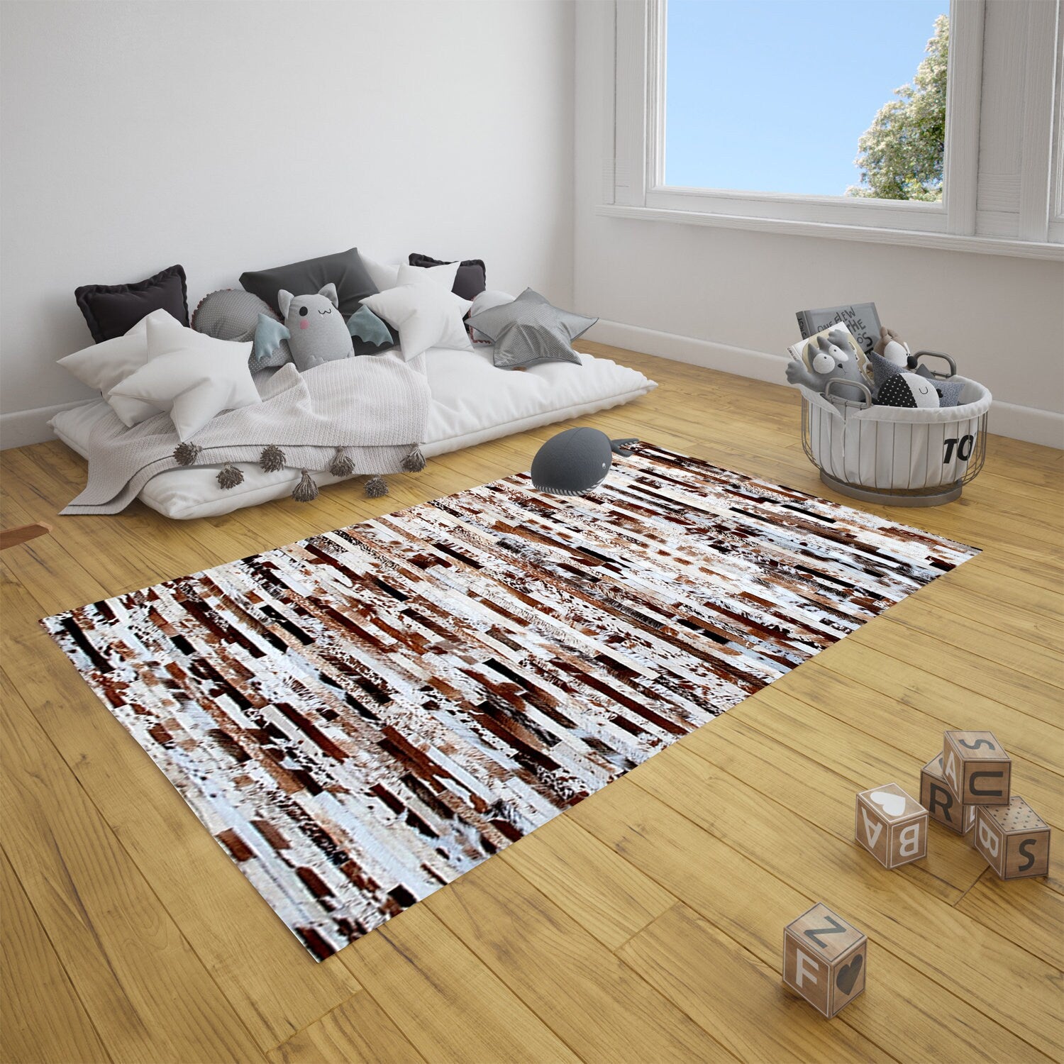 Unique Handmade Cowhide Leather Patchwork Rug for Home Décor - Custom Sizes Available