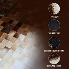 Luxurious Handmade Cowhide Patchwork Rug - Unique Natural Leather Home Decor Piece with Zig Zag Stitching & Lined Detail