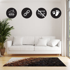 Luxurious Handmade Cowhide Patchwork Rug - Unique Natural Leather Home Decor Piece with Zig Zag Stitching & Lined Detail