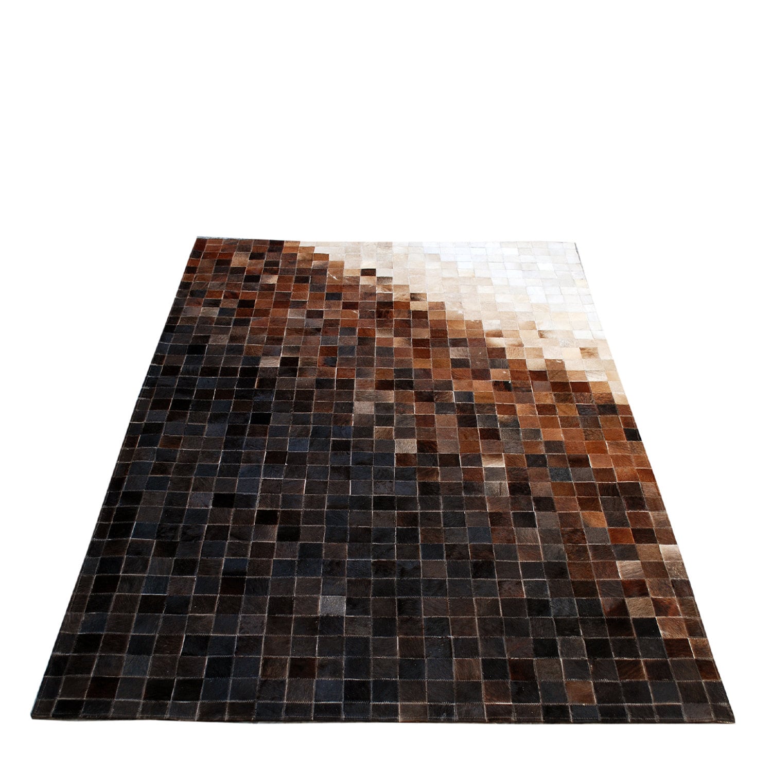 Luxurious Handmade Cowhide Patchwork Rug - Unique Natural Leather Home Decor Piece with Zig Zag Stitching & Lined Detail