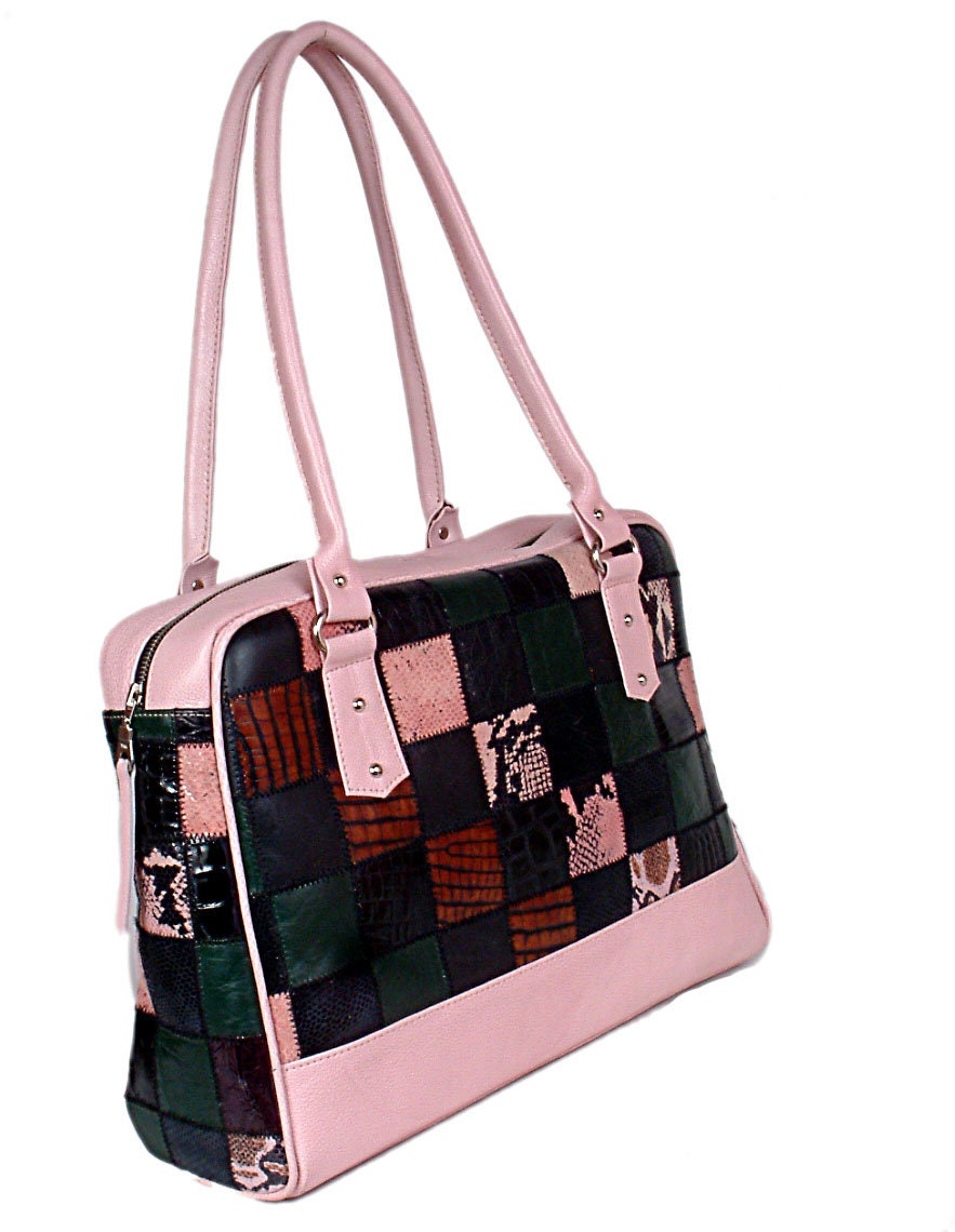 Handcrafted Leather Shoulder Bag with Crocodile Print, Unique Multi-Colour Design - Button Closure, Interior Pockets, Quality Craftsmanship