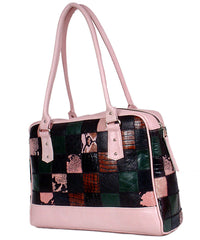 Handcrafted Leather Shoulder Bag with Crocodile Print, Unique Multi-Colour Design - Button Closure, Interior Pockets, Quality Craftsmanship