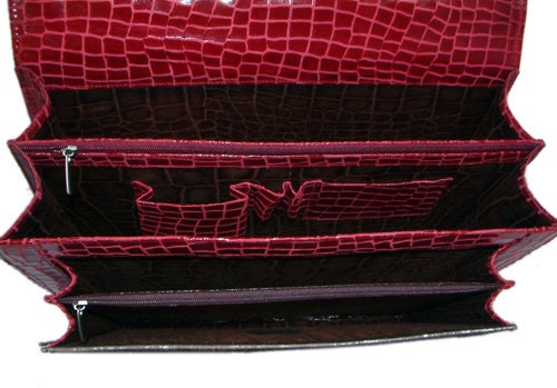 Stylish Red Crocodile Pattern Cowhide Laptop Bag with Matching Strap - Handcrafted Unique Design for Women in Multi-Colour - Button Closure