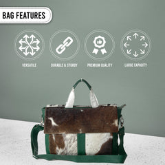 Stylish Brown And White Texture Laptop Bag With Soft Natural Fur Green Straps Business Briefcase DSC-0595