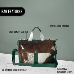 Stylish Brown And White Texture Laptop Bag With Soft Natural Fur Green Straps Business Briefcase DSC-0595
