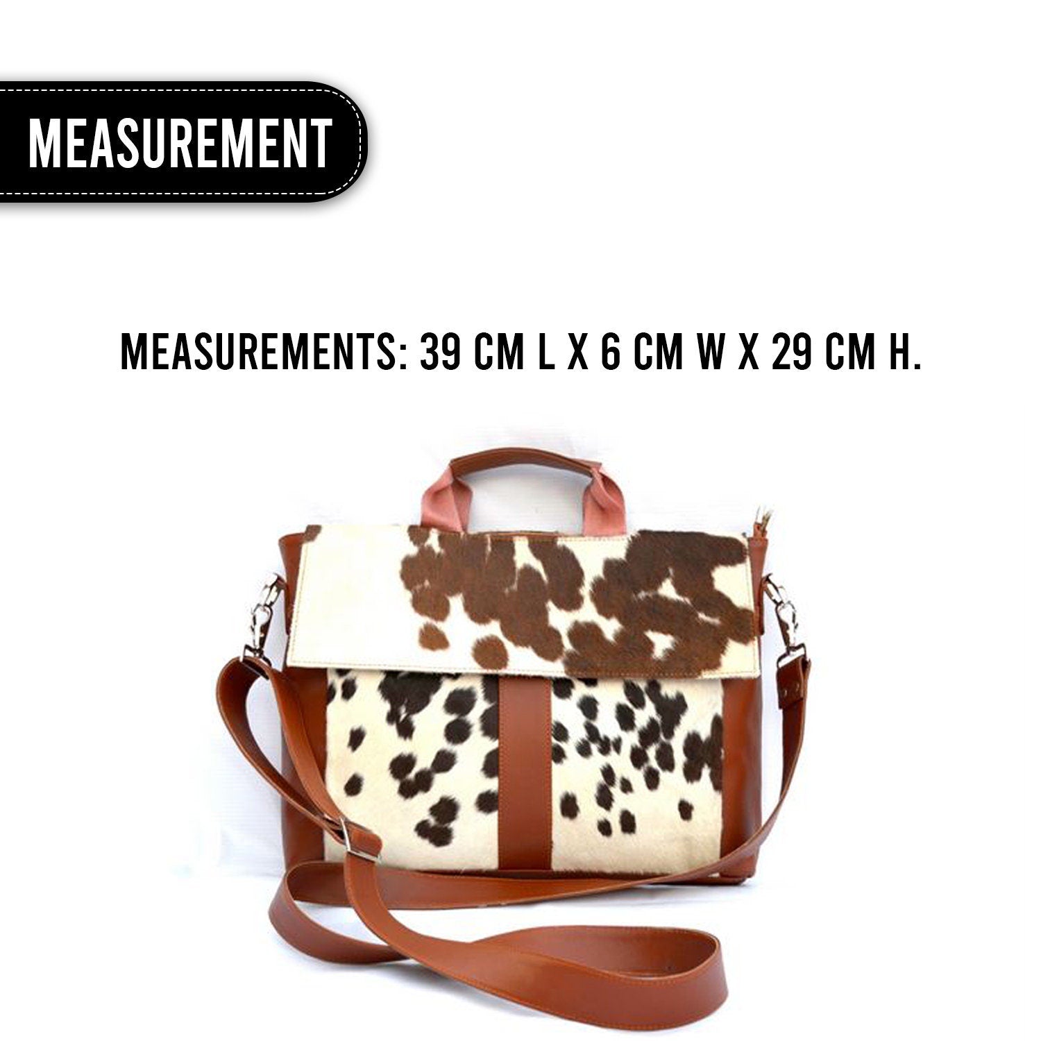 Stylish Cowhide Laptop Bag with Natural Hair & Leather Straps - Environmentally Friendly Briefcase for Business - Travel