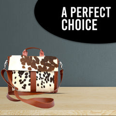 Stylish Cowhide Laptop Bag with Natural Hair & Leather Straps - Environmentally Friendly Briefcase for Business - Travel