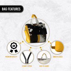 Stylish Natural Cowhide Leather Laptop Bag with Fur Accents & Yellow Straps - Eco-Friendly - Fashionable Business Briefcase for Ladies