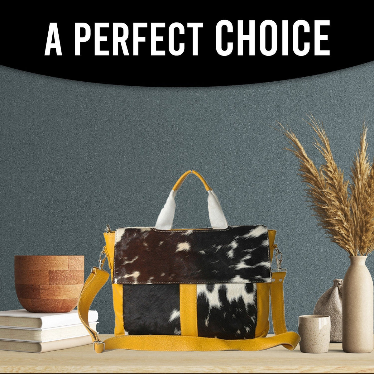 Stylish Cowhide Leather Laptop Bag with Fur Accent and Detachable Shoulder Strap, Red, Black & White Animal Print Business Briefcase