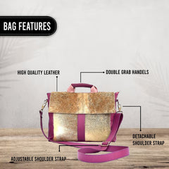 Stylish Leather Hair On Laptop Bag Messenger Unisex Briefcase Business Animal Print - Eco-Friendly Cowhide Bag with Fur - Pink, Grey & White