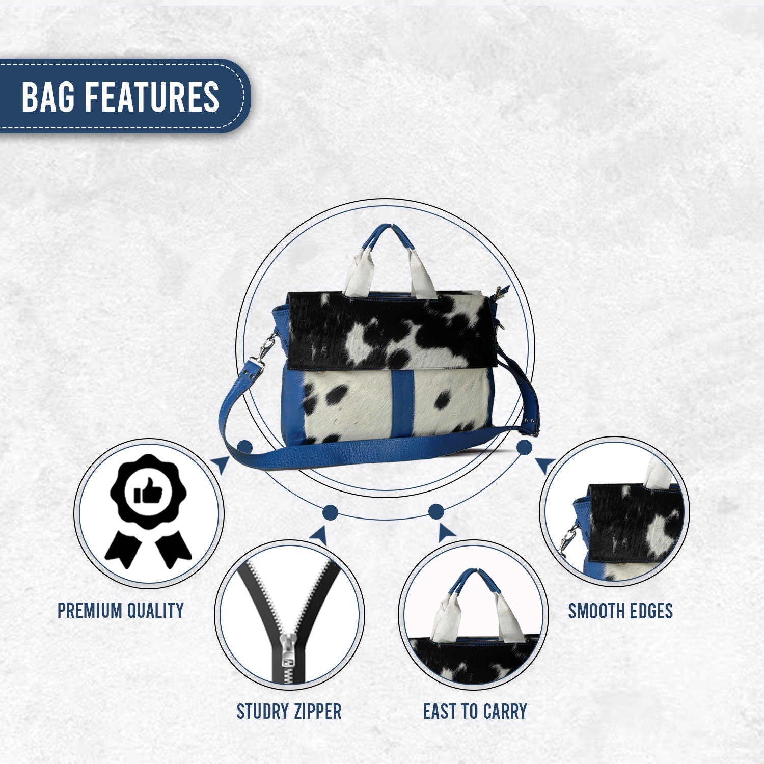 Exquisite Cowhide Laptop Bag with Genuine Cattle Hair and Fur On Bag Unisex Briefcase Business Animal Print - DSC-0637