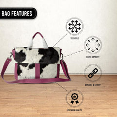 Stylish Cowhide Leather Laptop Bag with Animal Print & Natural Fur - Handcrafted Unisex Messenger Bag for Business - Travel
