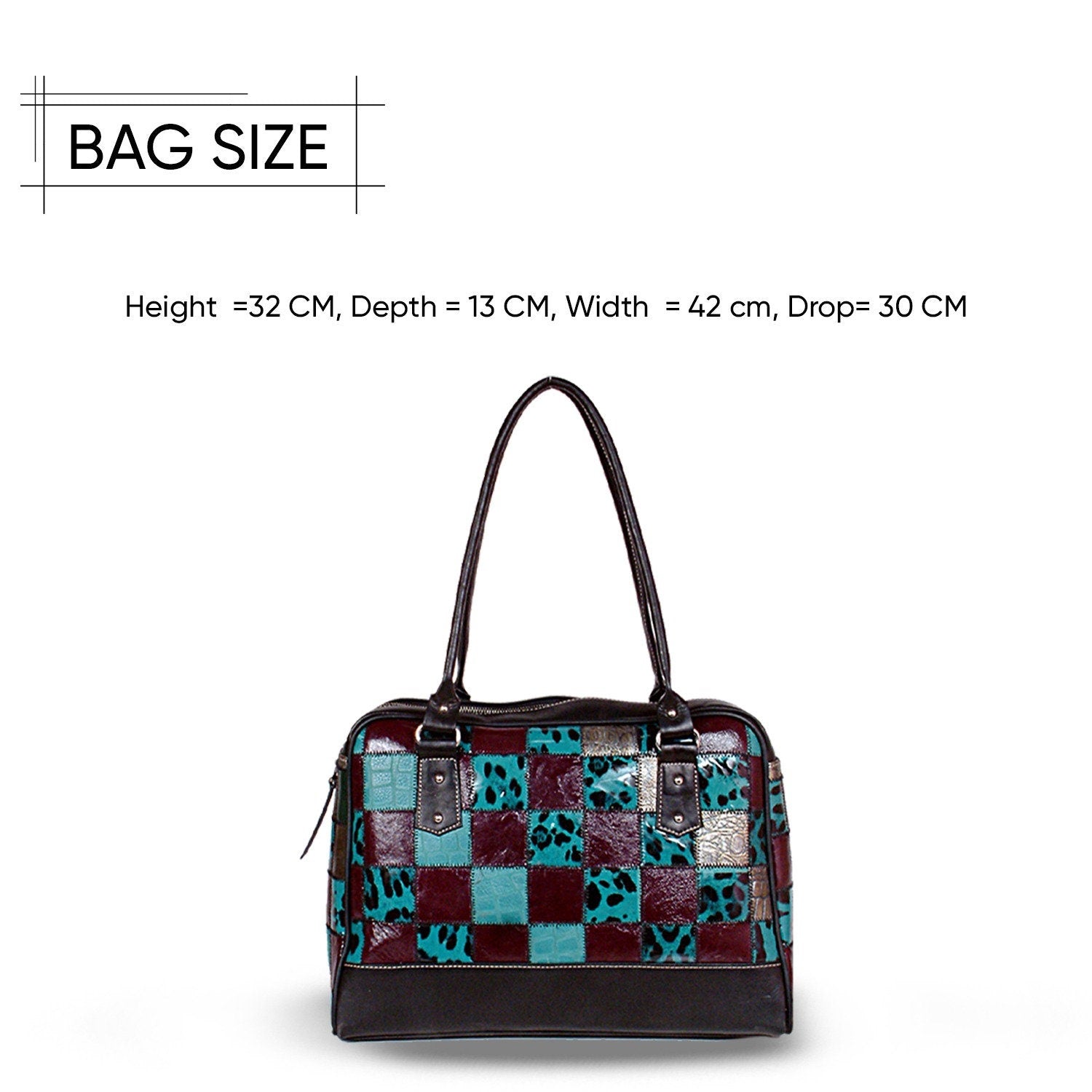 Handcrafted Leather Shoulder Bag with Unique Cowhide Markings and Vibrant Colourful Design