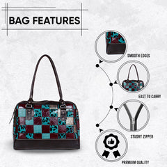 Handcrafted Leather Shoulder Bag with Unique Cowhide Markings and Vibrant Colourful Design