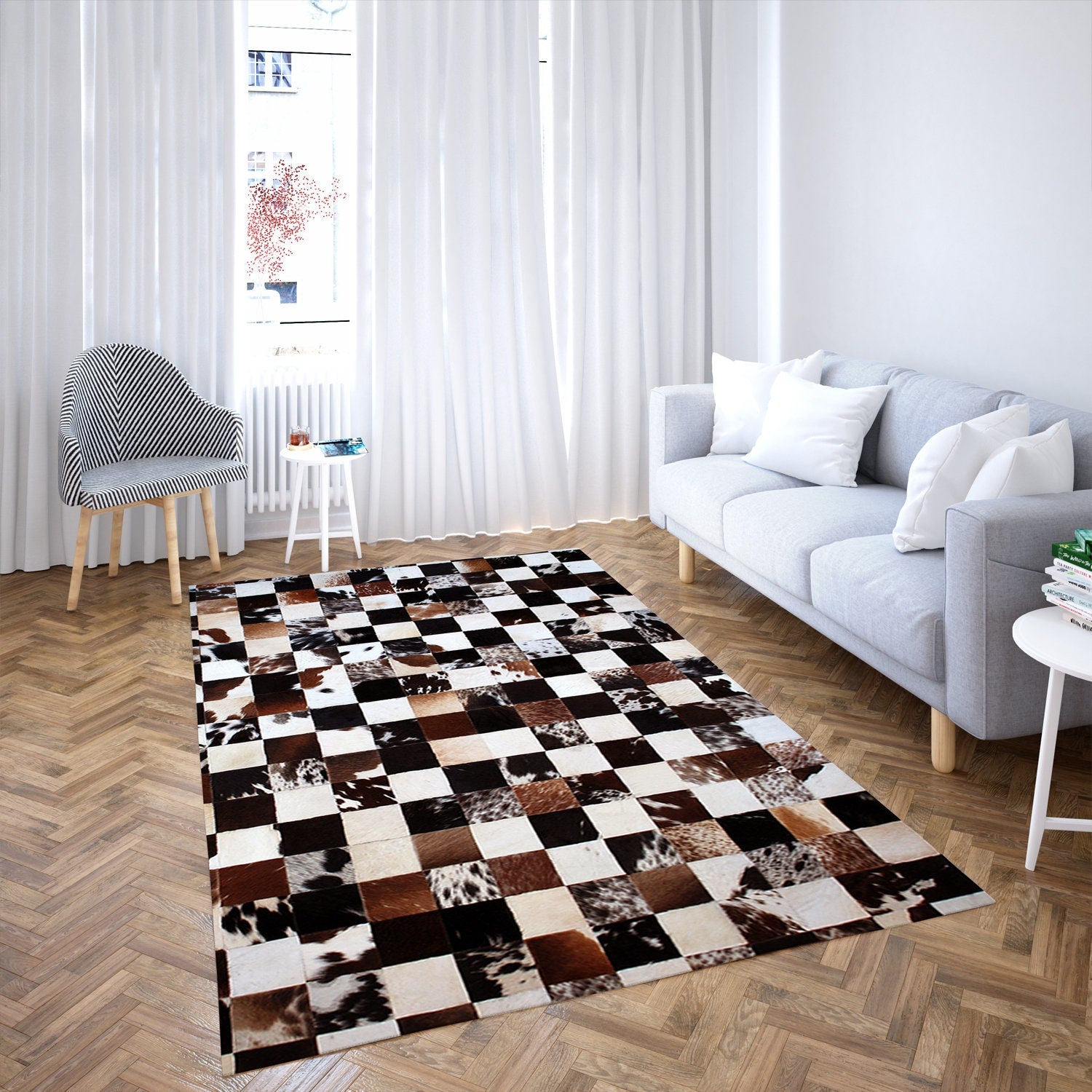 Luxurious Handmade Cowhide Patchwork Rug - Unique Leather Area Rug for Home Décor