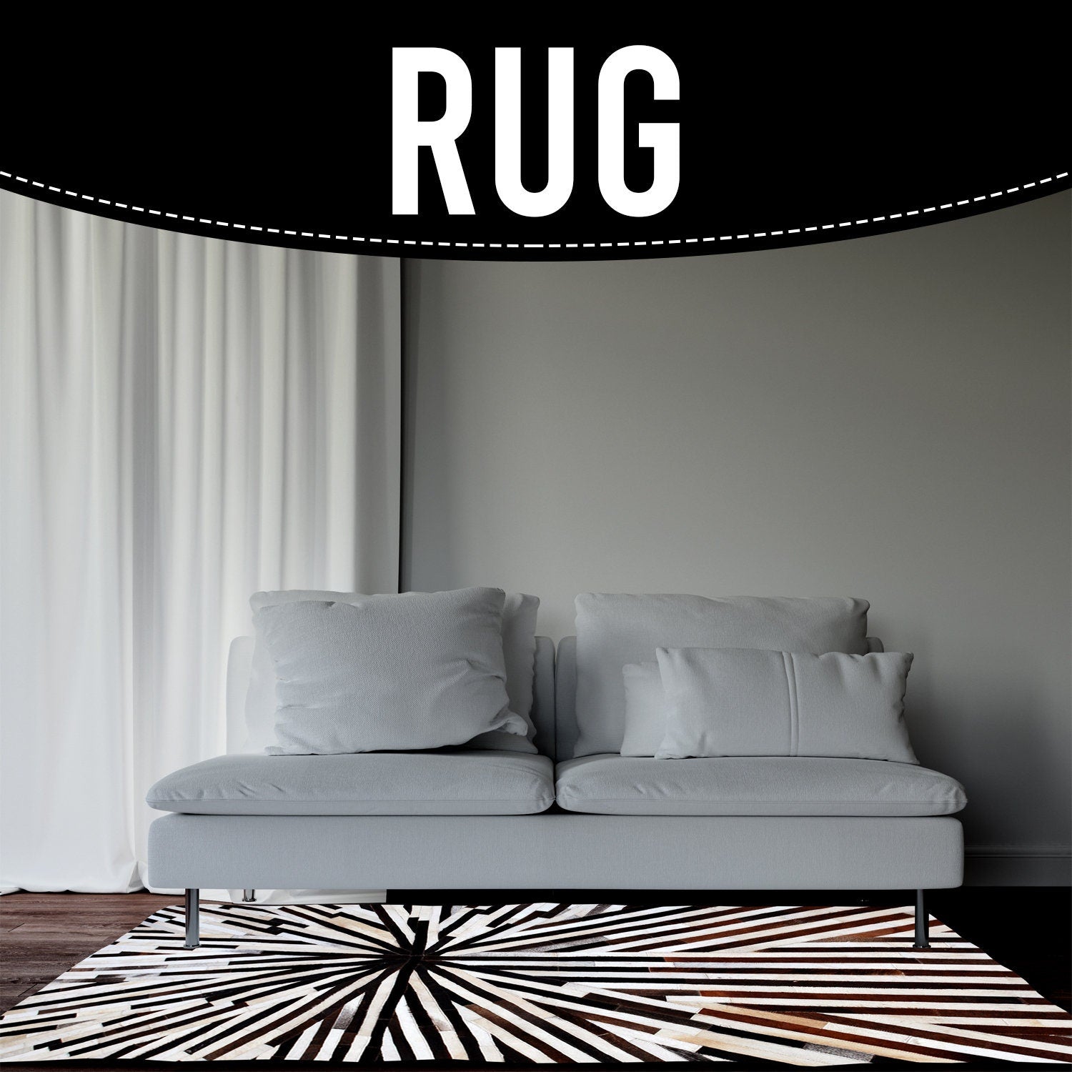 Luxurious Handmade Cowhide Patchwork Rug with Zig Zag Stitching - Unique Home Decor Accent - Custom Orders Available